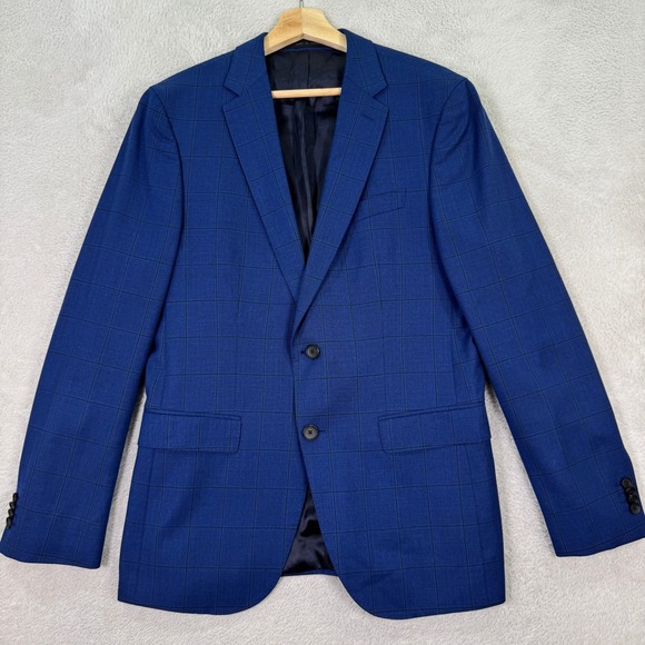 NEW Hugo Boss Mens 38R Brilliant Blue Plaid Wool Blazer...